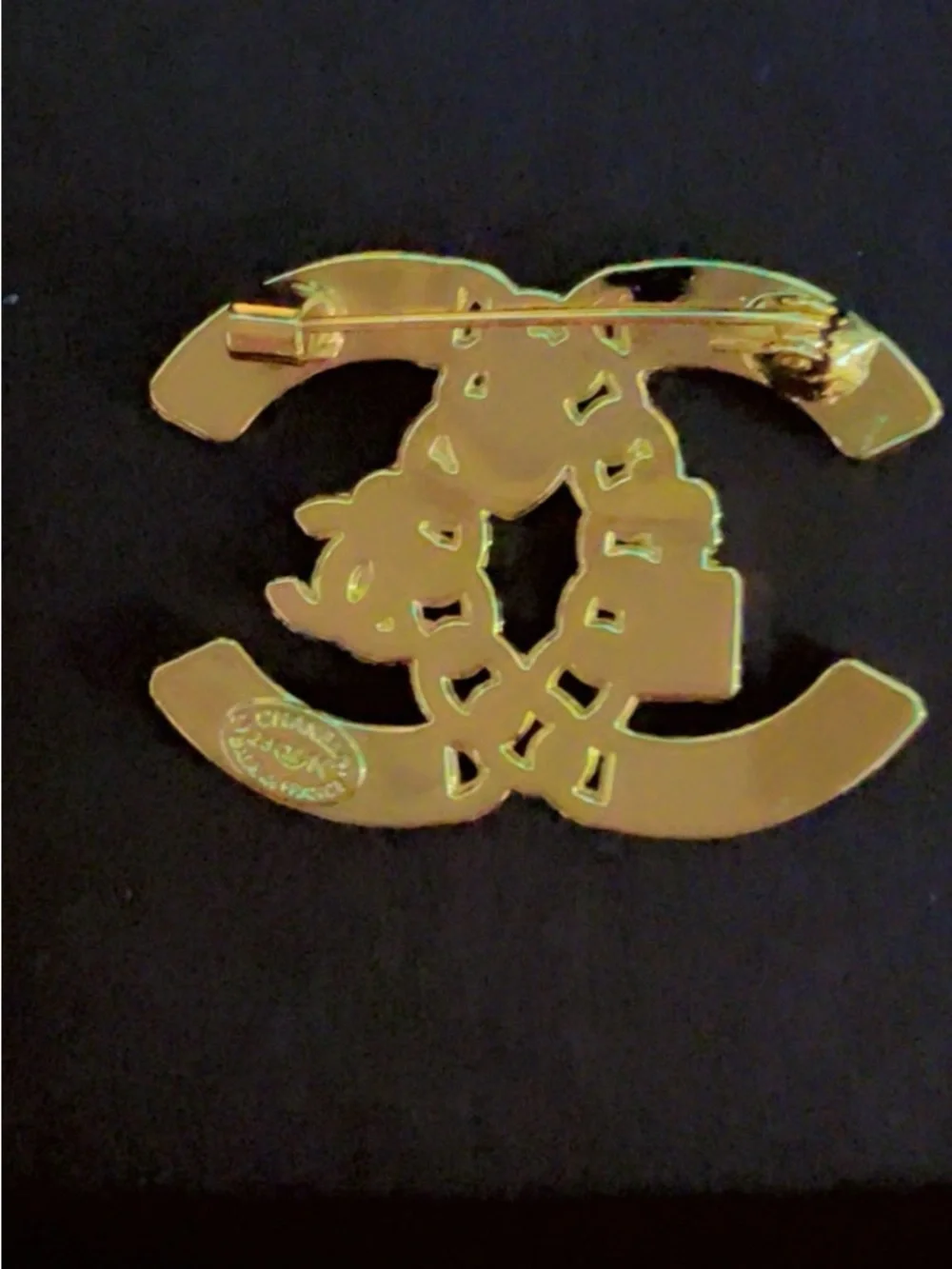 CHANEL Gold-Tone CC Brooch with Mint Enamel Accents